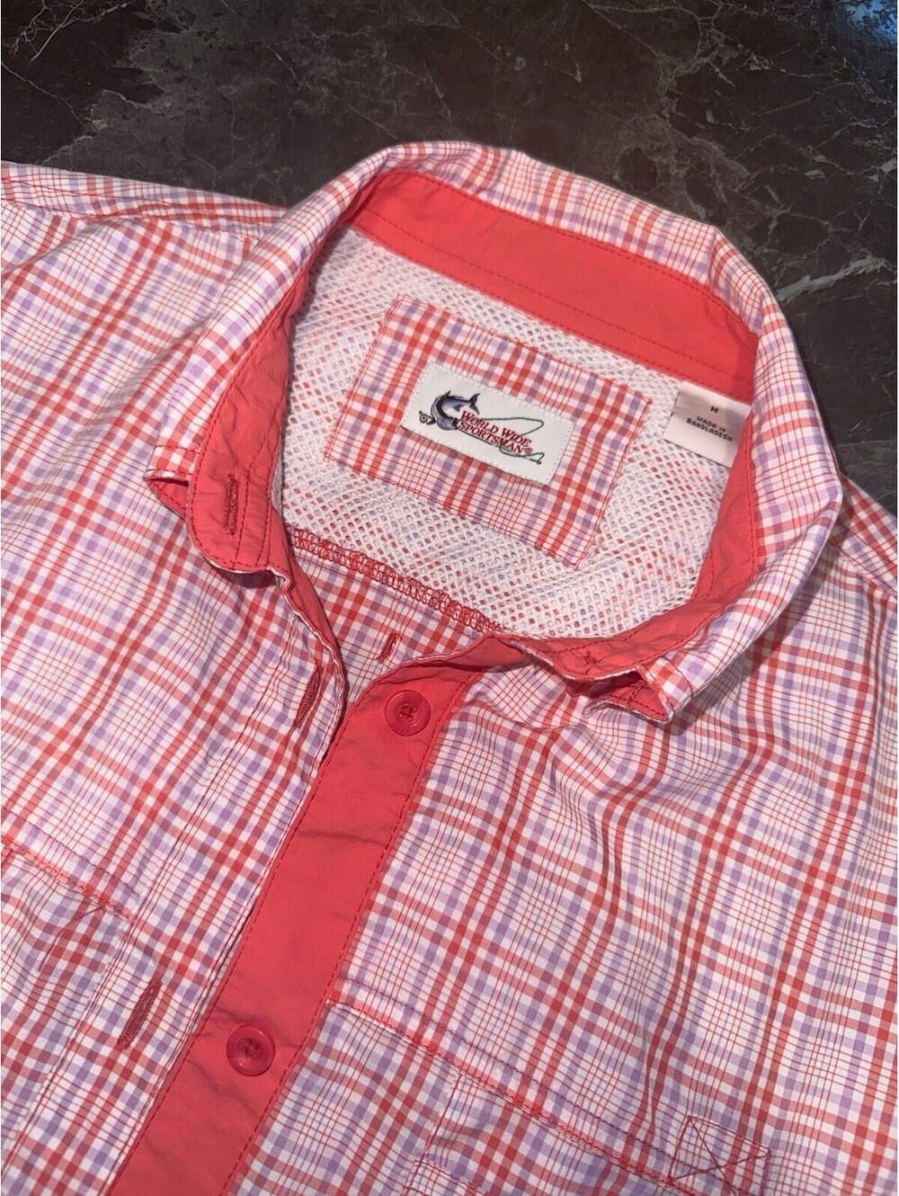 World Wide Sportsman Long Sleeve Vented Plaid Shirt Size Women Medium Button Up